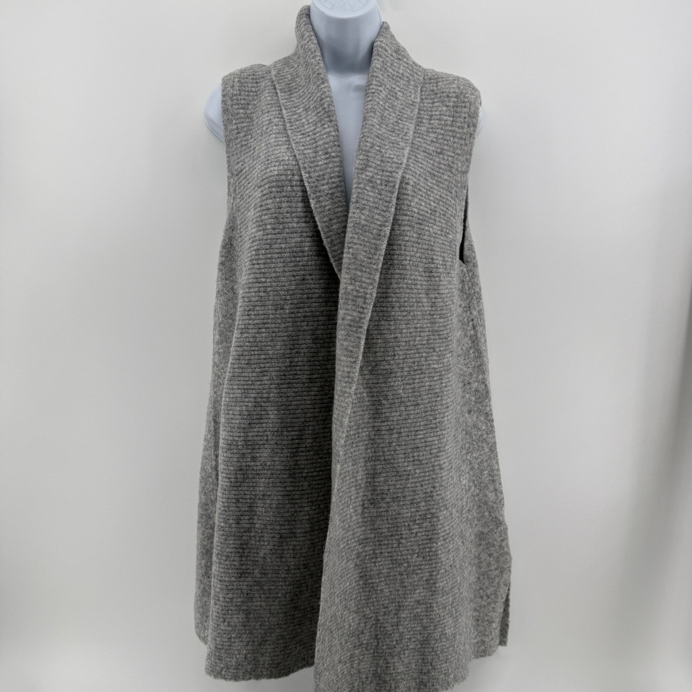 Mario Serrani Sweater Vest Women M Gray Solid Wool Blend Open Front Shawl Collar